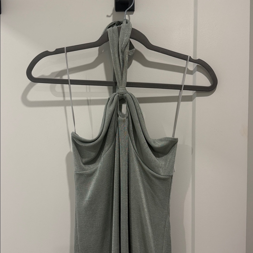 Elodie Women's Sz L halter Neck Mini Dress Seafoam Green Lined Bodycon - Picture 4 of 12